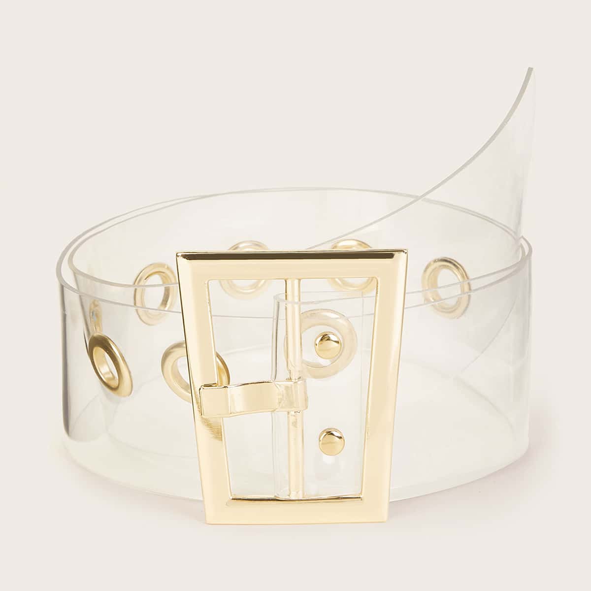 

Eyelet Decor Wide Transparent Buckle Belt