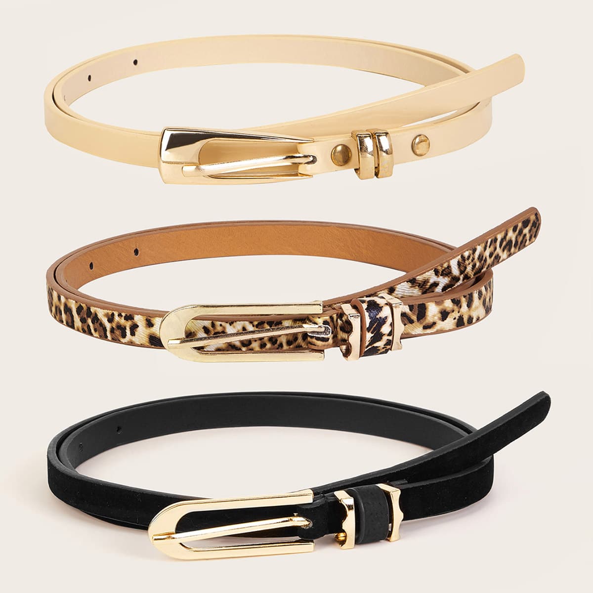 

3pcs Leopard Pattern Buckle Belt, Multicolor