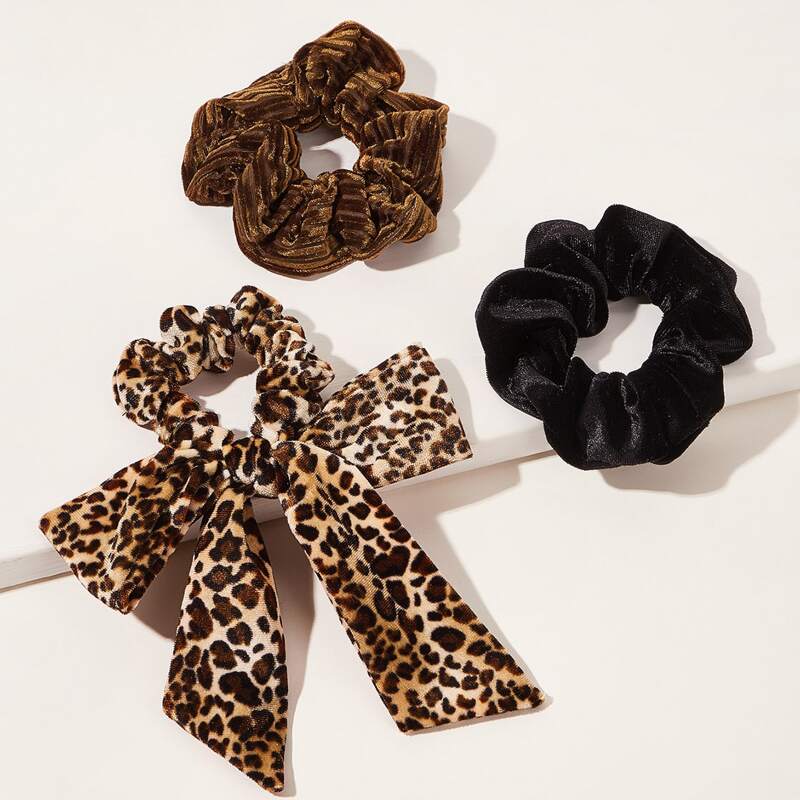

3pcs Leopard Pattern Bow Knot Decor Scrunchie, Multicolor