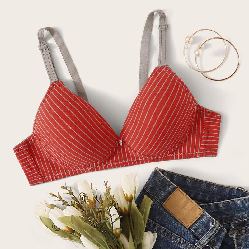 

Striped Pattern Full Cup Bra, Orange