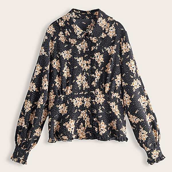 

Floral Print Frill Trim Blouse, Multicolor