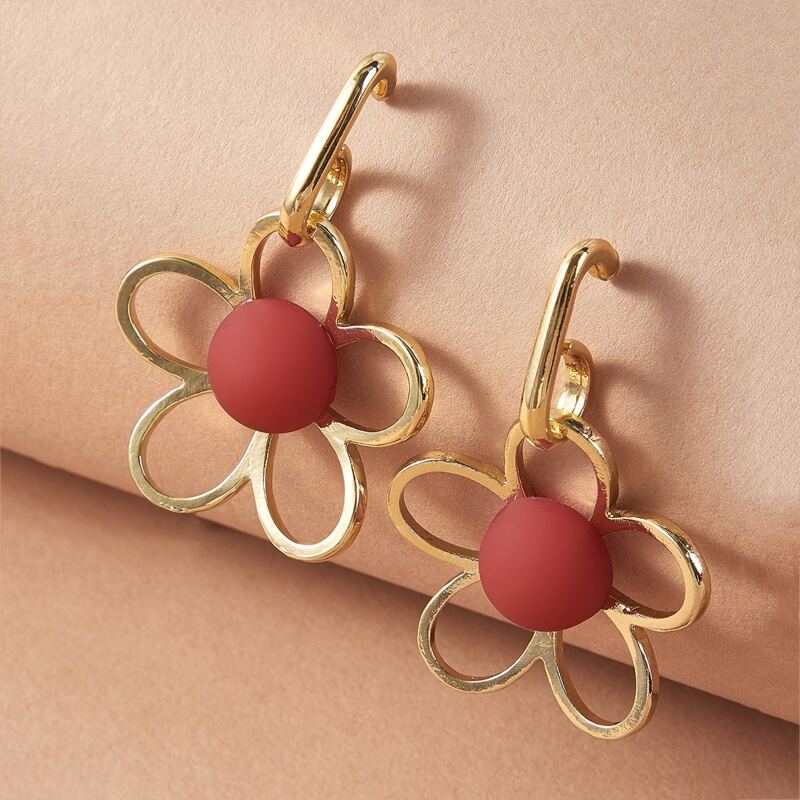 

1pair Ring Decor Flower Drop Earrings, Multicolor