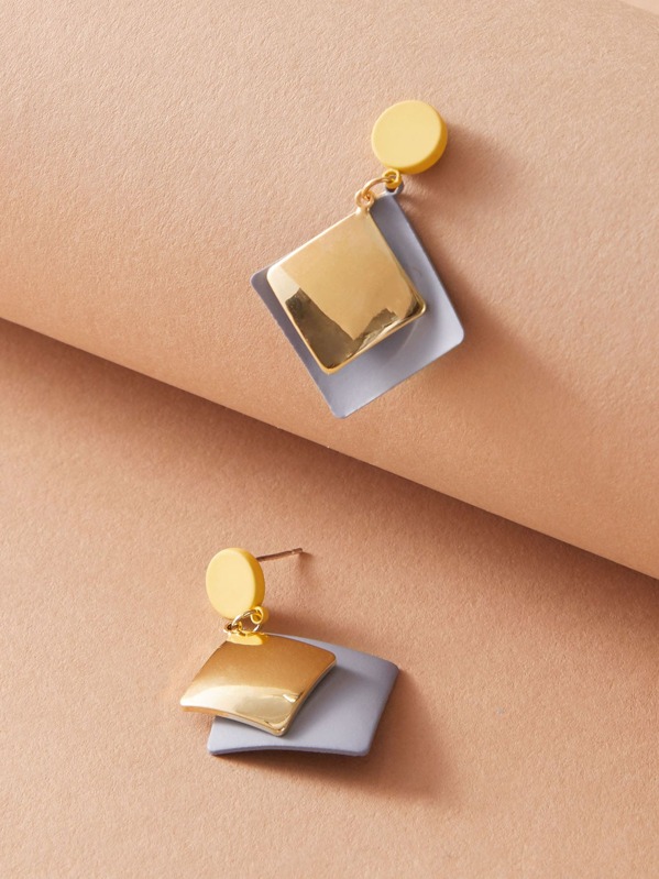 

1pair Color Block Square Drop Earrings, Multicolor