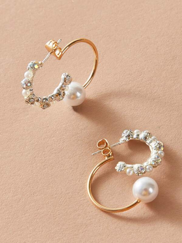 

1pair Faux Pearl & Rhinestone Decor Earring Jacket, Multicolor