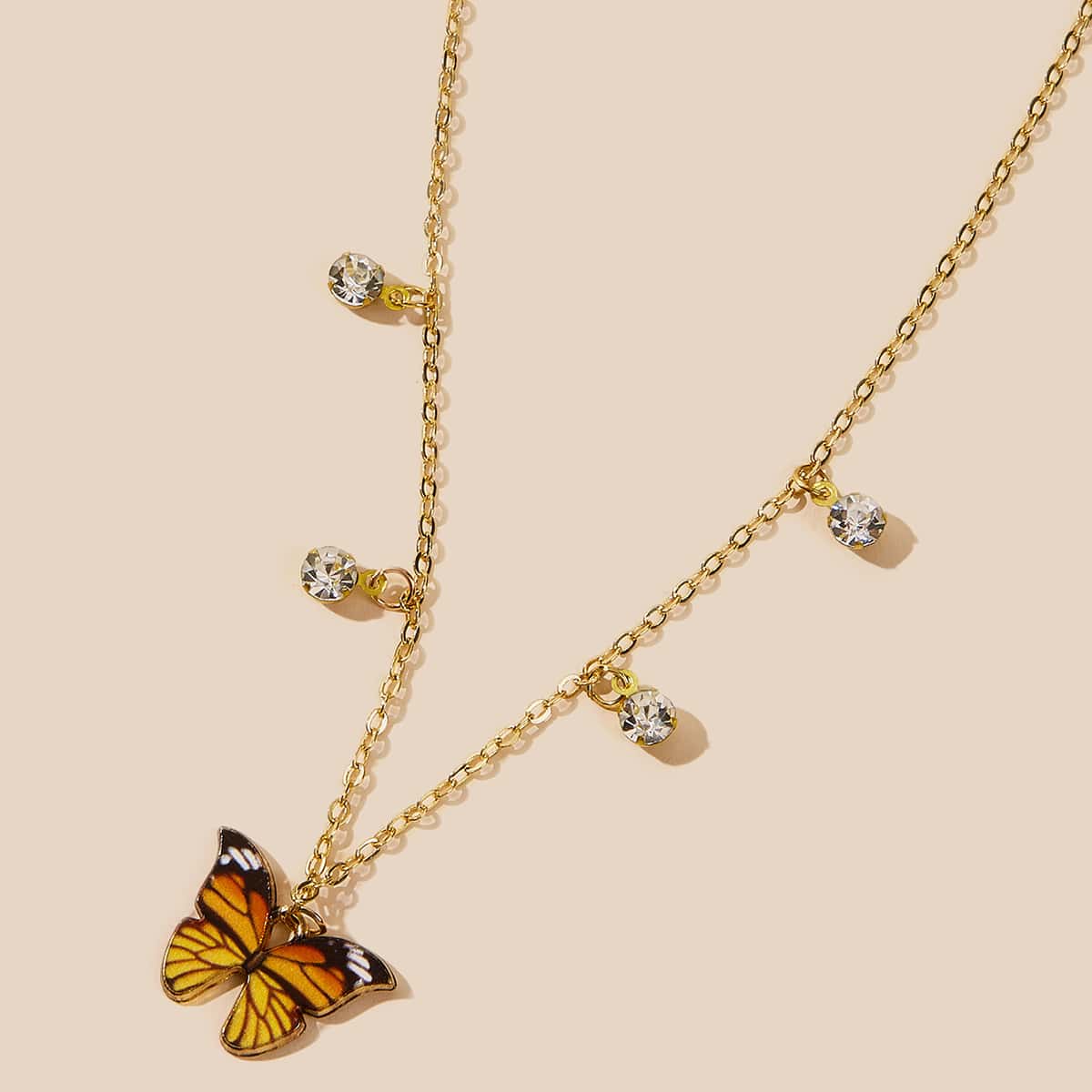 

1pc Butterfly & Rhinestone Charm Necklace, Multicolor