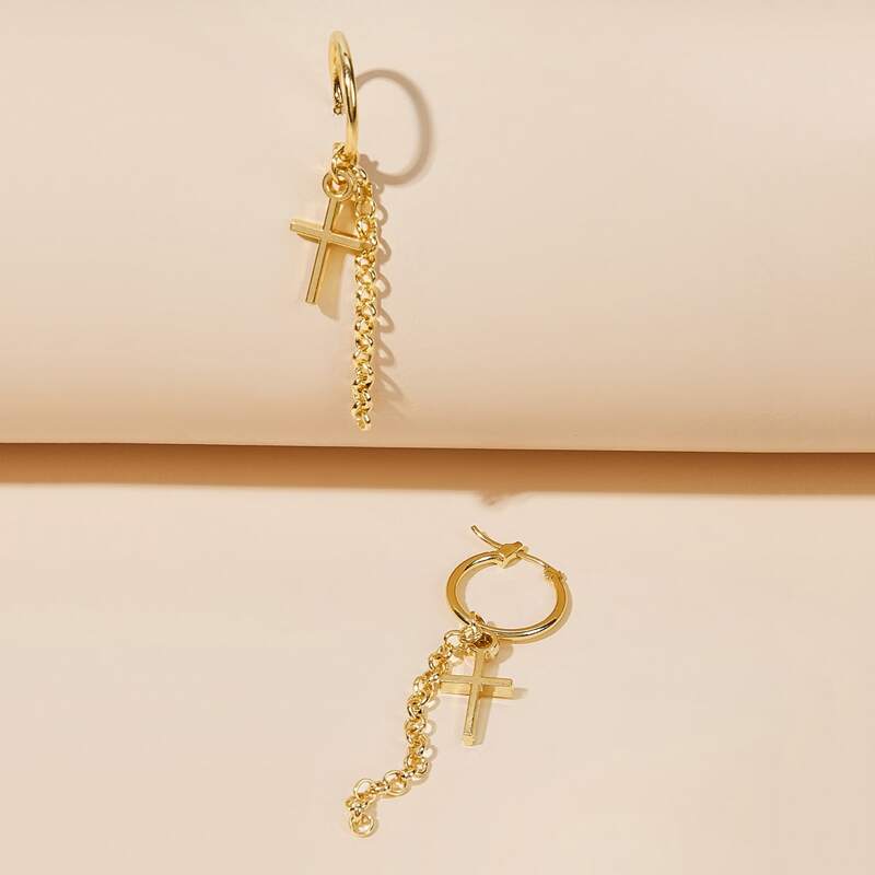 

1pair Cross Drop Earrings, Gold