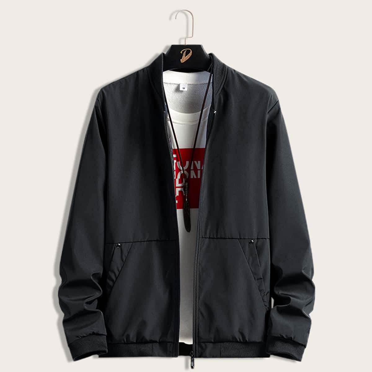 

Guys Solid Zip-up Bomber Jacket, Black