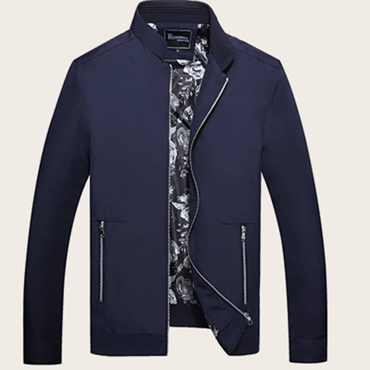 

Guys Solid Zip-up Stand Collar Jacket, Navy