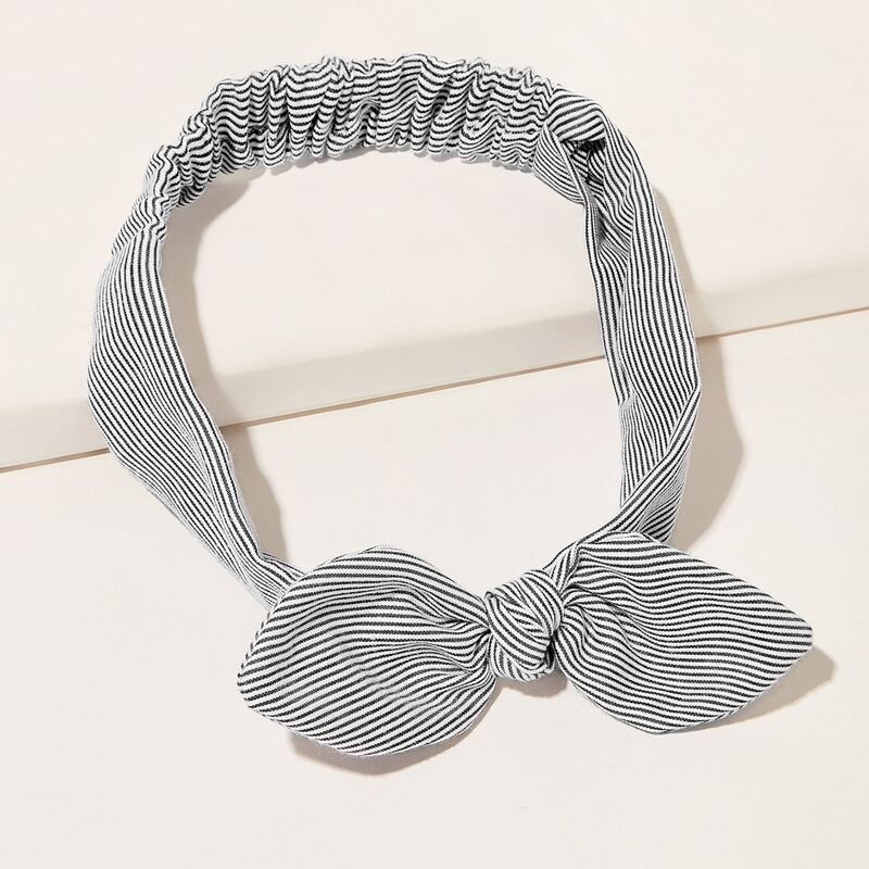 

Striped Pattern Bow Knot Decor Headband, Grey