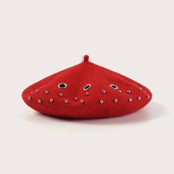 

Eyelet Decor Beret, Red