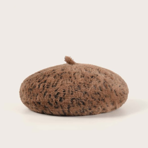 

Leopard Pattern Fluffy Beret, Brown
