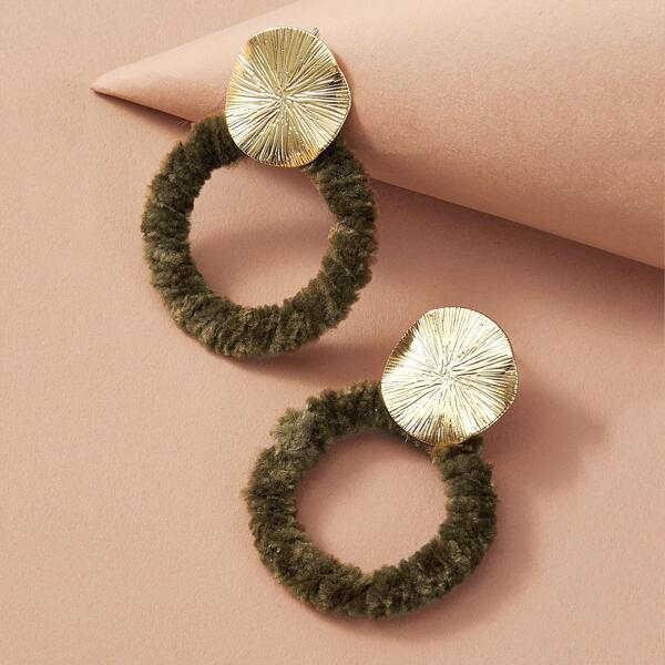 

1pair Round Decor Fluffy Round Drop Earrings, Multicolor
