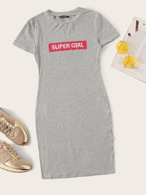 

Slogan Graphic Bodycon Dress, Grey