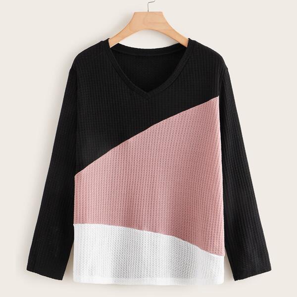 

Plus Cut And Sew Waffle Knit Sweater, Multicolor
