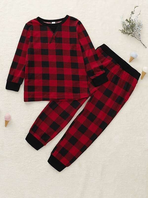 

Toddler Boys Buffalo Plaid Ringer Tee With Pants, Red