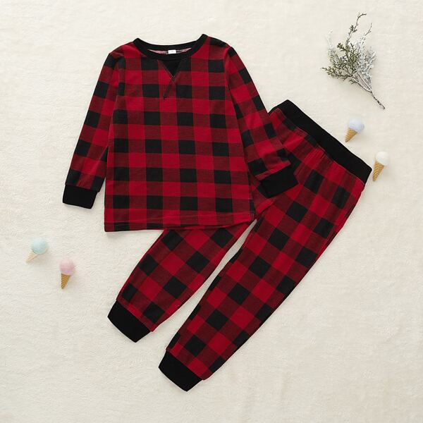 

Toddler Boys Buffalo Plaid Ringer Tee With Pants, Red