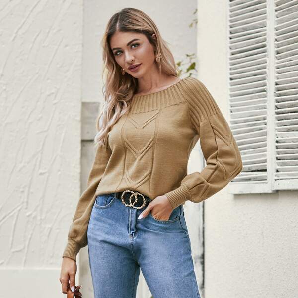 

Solid Off The Shoulder Sweater, Camel