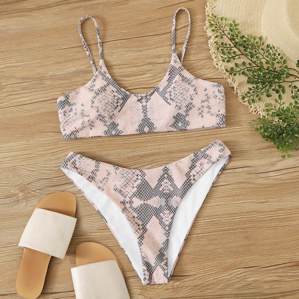 

Snakeskin Spaghetti Strap Bikini Set, Pink