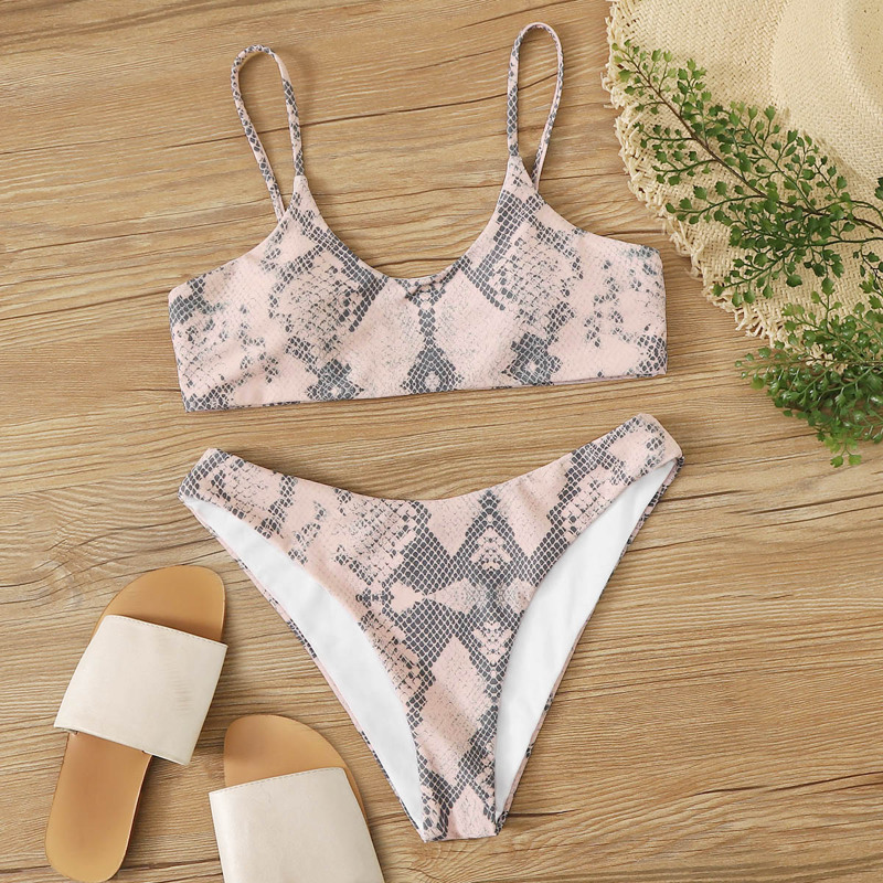 

Snakeskin Spaghetti Strap Bikini Set, Pink