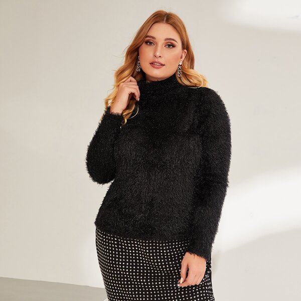 

Plus High Neck Fuzzy Jumper, Black