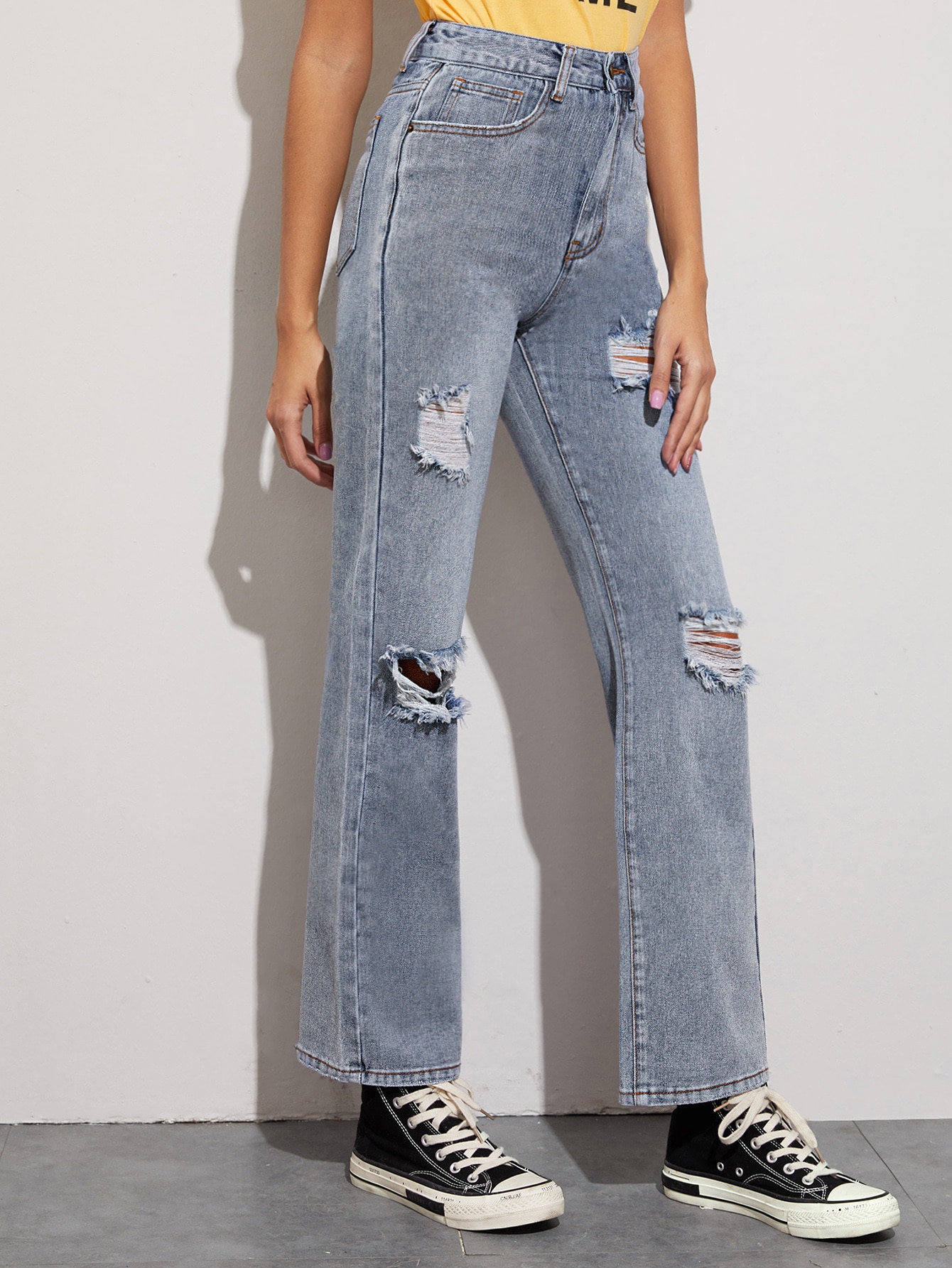 Waisted Ripped Straight Leg Jeans | SHEIN