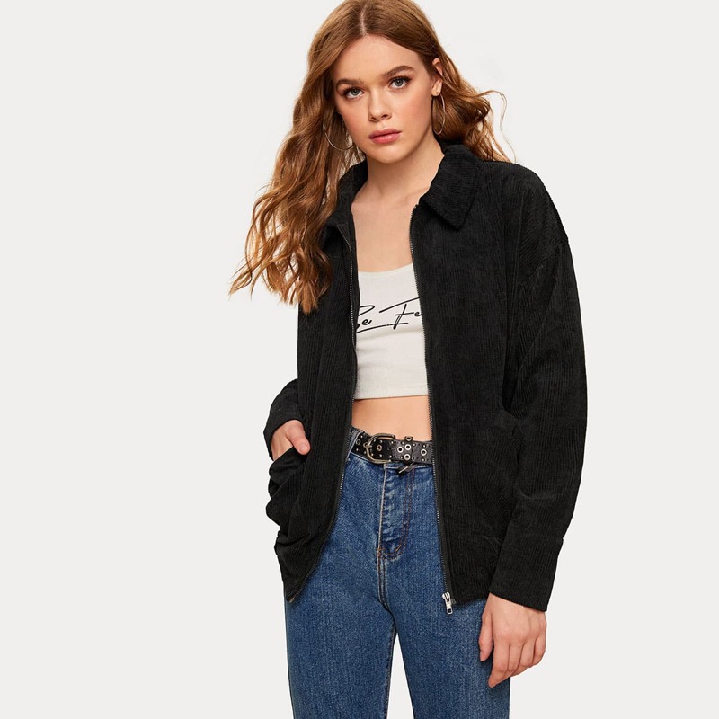 

Zip Up Pocket Detail Coat, Black