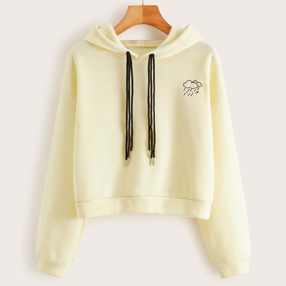 

Graphic Drop Shoulder Drawstring Hoodie, Beige