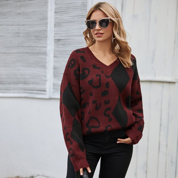 

Drop Shoulder Two Tone Oversized Sweater, Burgundy