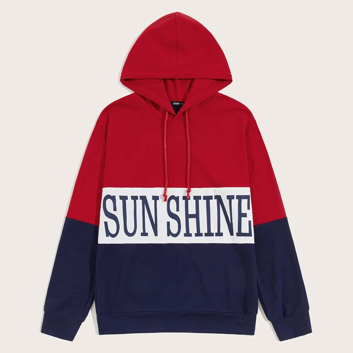 

Guys Letter Graphic Cut-and-sew Drawstring Hoodie, Multicolor