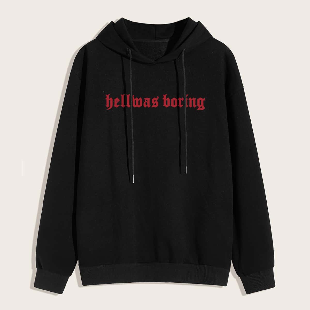 

Guys Slogan Graphic Drawstring Hoodie, Black