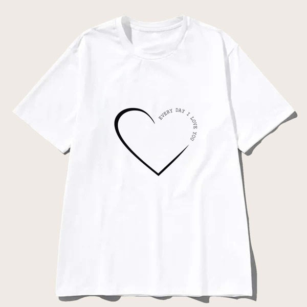 

Men Heart Print Short Sleeve Tee, White