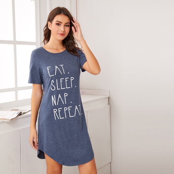 

Letter Graphic Night Dress, Navy