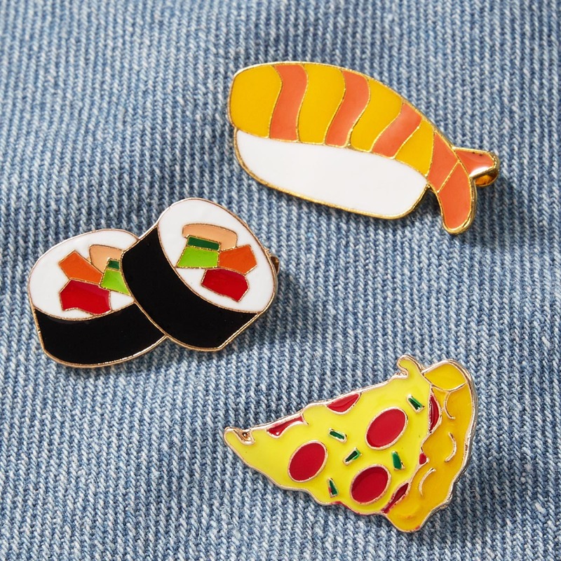 

3pcs Sushi & Pizza Design Brooch, Multicolor