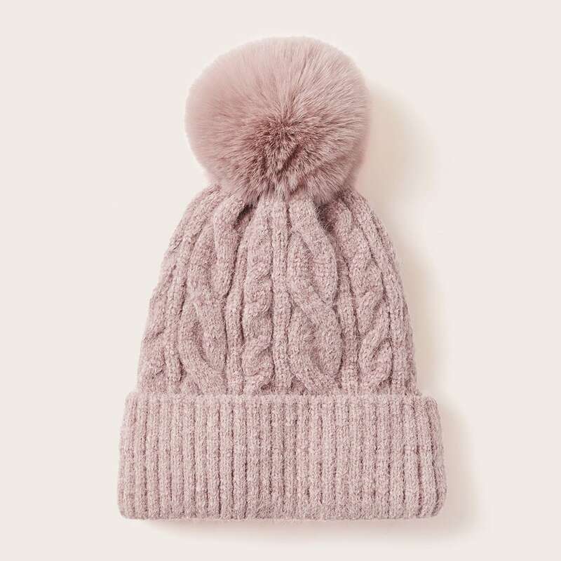 

Fluffy Pom Pom Decor Knit Beanie, Pink