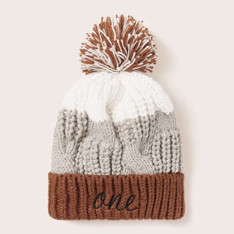 

Letter Embroidery Braided Knit Beanie, Multicolor
