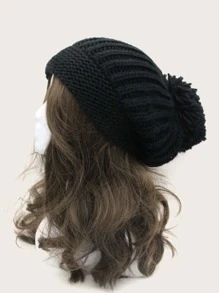 Solid Knit Beanie - Black - View 3