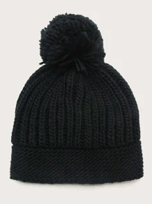 Solid Knit Beanie - Black - View 5