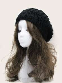 Solid Knit Beanie - Black - View 1