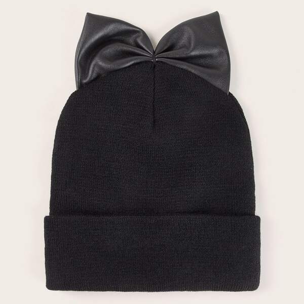 

Bow Knot Decor Cuffed Knit Beanie, Black