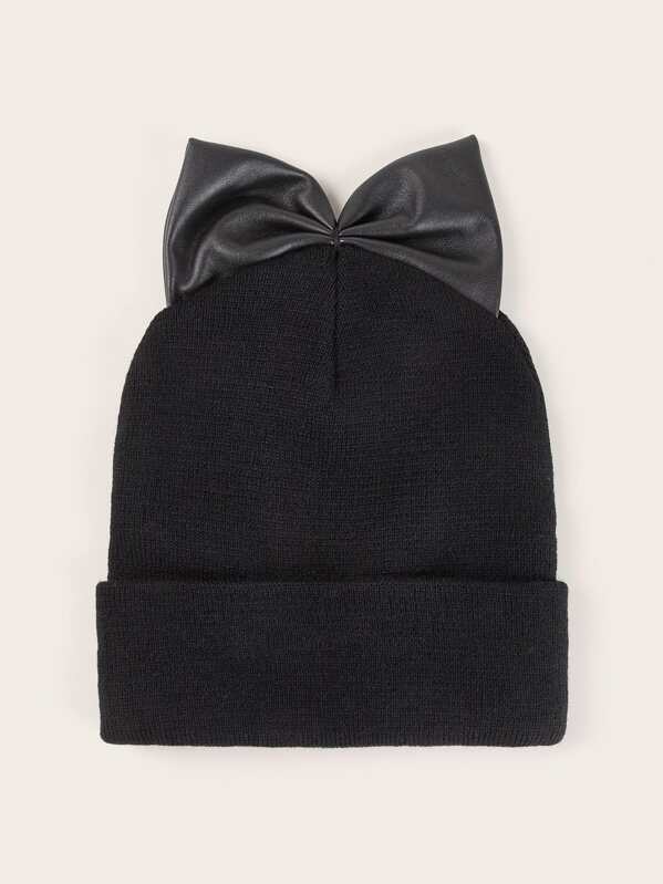 

Bow Knot Decor Cuffed Knit Beanie, Black