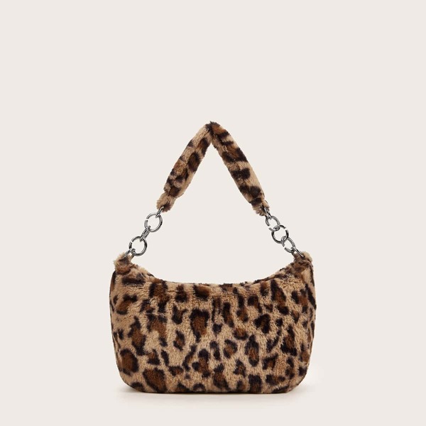 

Leopard Fluffy Tote Bag, Brown