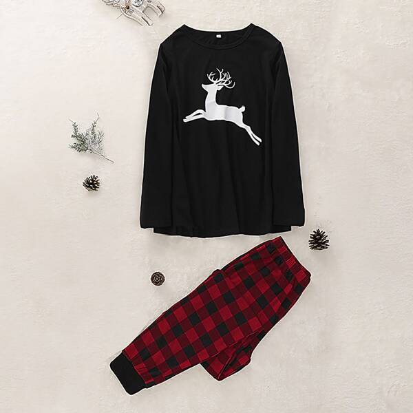 

Christmas Print Tee With Buffalo Plaid Pants, Multicolor