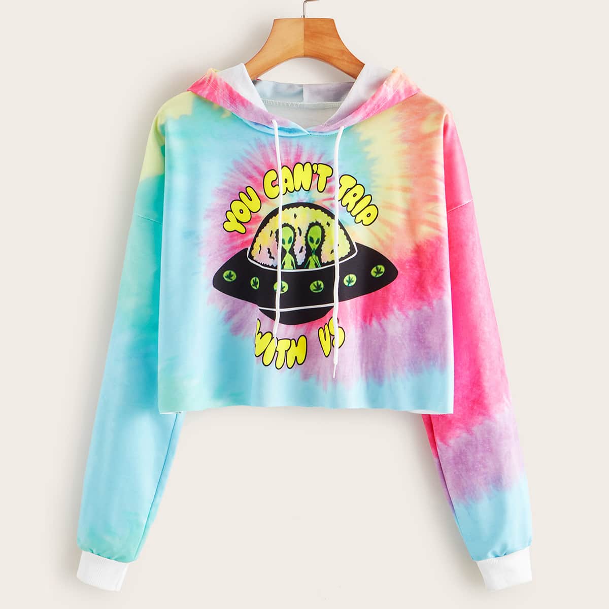 

Alien Graphic Tie Dye Crop Hoodie, Multicolor