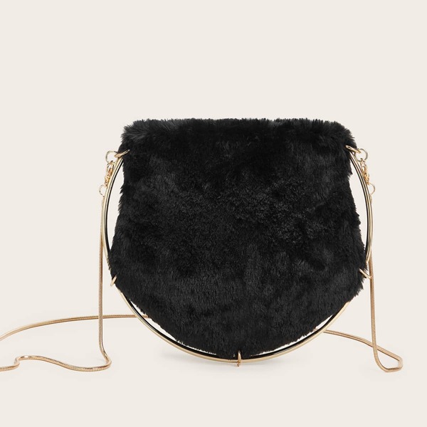 

Fluffy Chain Crossbody Bag, Black
