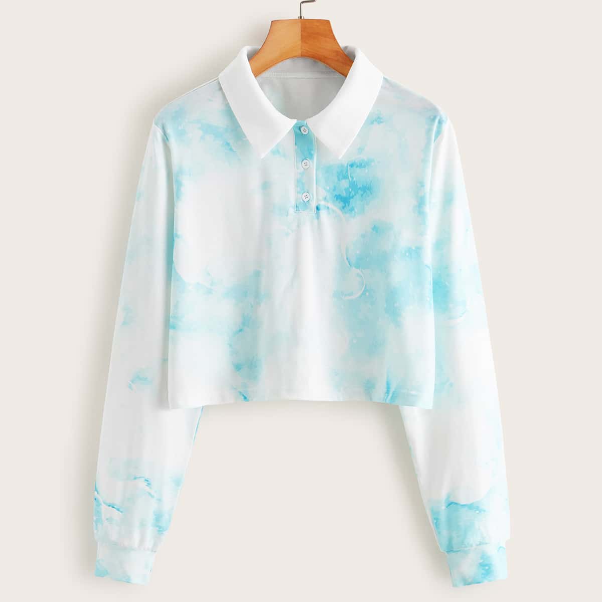 

Tie Dye Button Crop Tee, Blue pastel