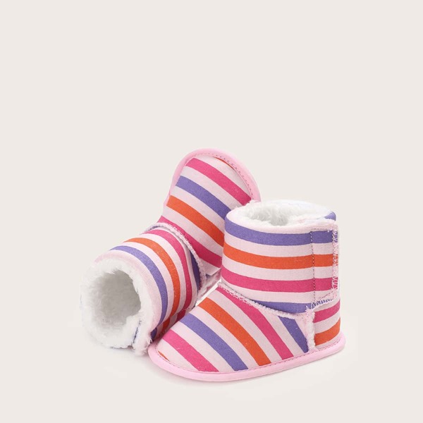

Baby Girl Striped Faux Fur Lined Boots, Multicolor