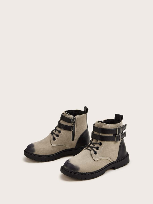 

Boys Double Buckle Strap Ankle Boots, Beige