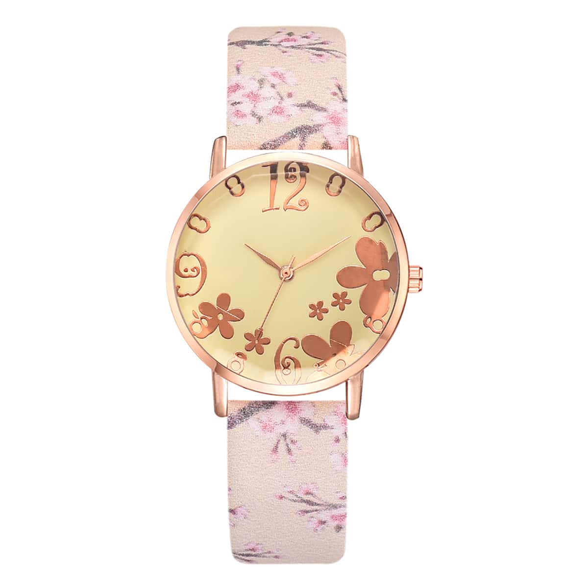 

Pu Leather Strap Floral Watch