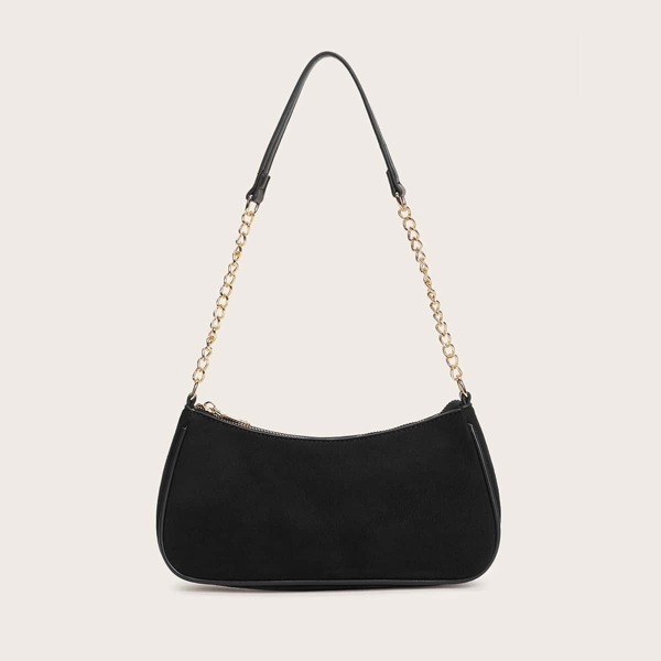 

Minimalist Suede Baguette Bag, Black