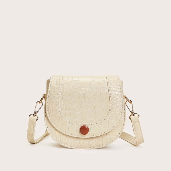 

Croc Embossed Saddle Bag, White
